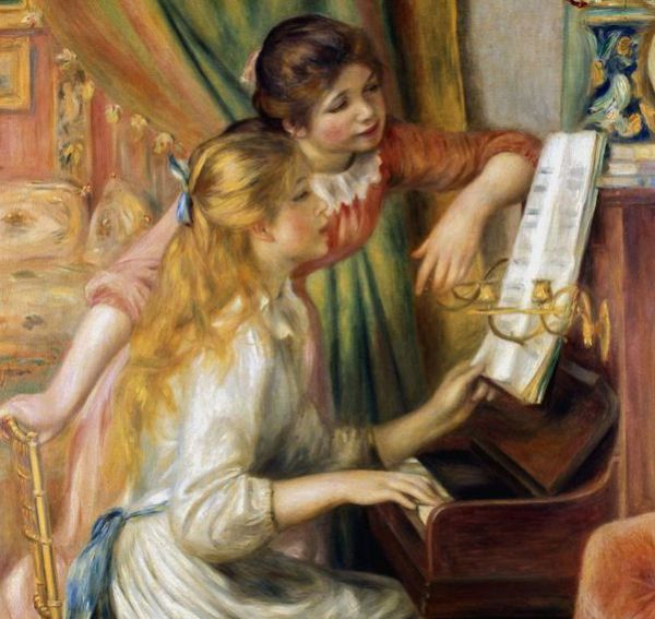 Mother helping daughter at the piano